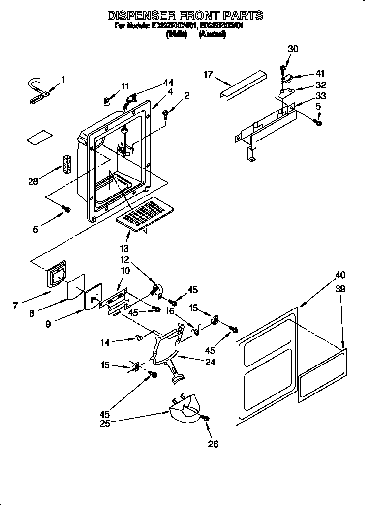 Whirlpool ED22ZRXDN01 dispenser front diagram