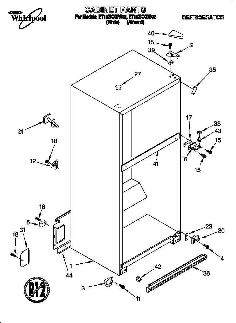 Whirlpool ET18ZKXDN02 cabinet diagram