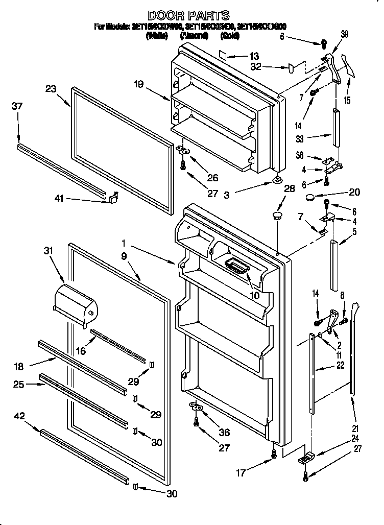 Whirlpool 3ET16NKXDG00 door diagram