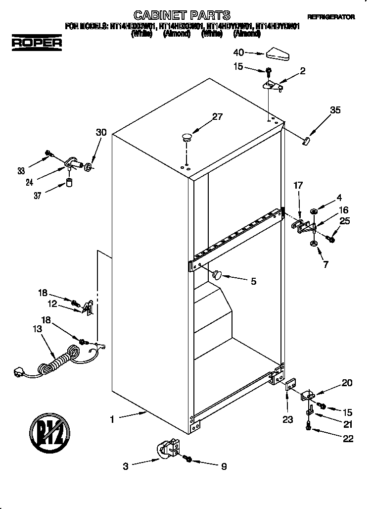 Roper RT14HDXDN01 cabinet diagram