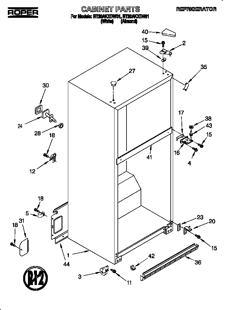Roper RT20AKXDW01 cabinet diagram