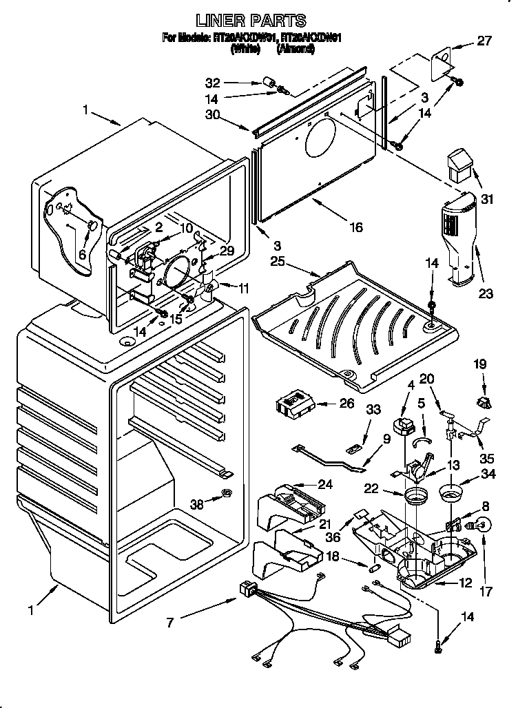 Roper RT20AKXDW01 liner diagram