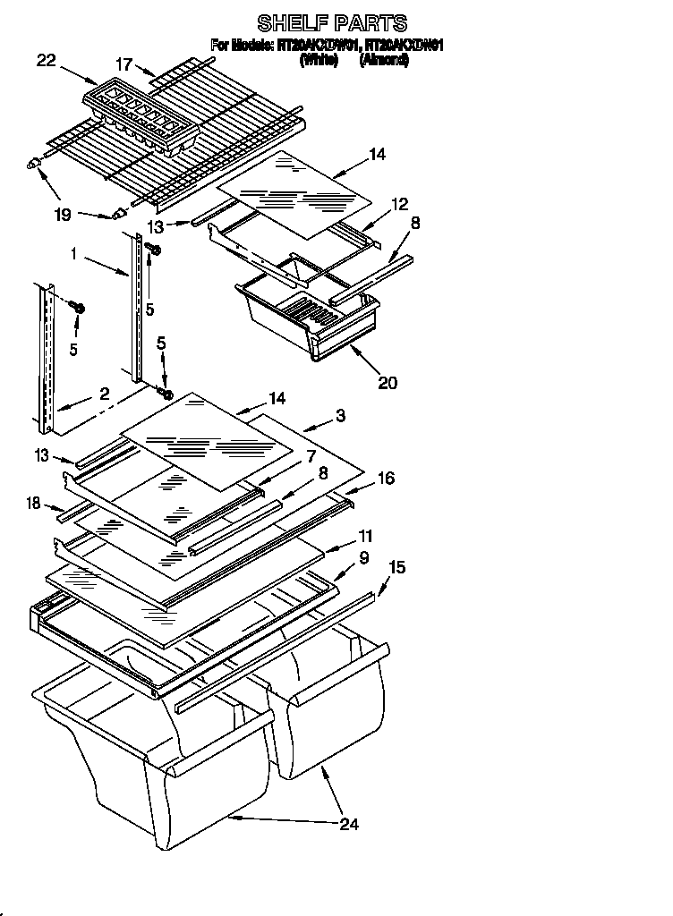 Roper RT20AKXDW01 shelf diagram