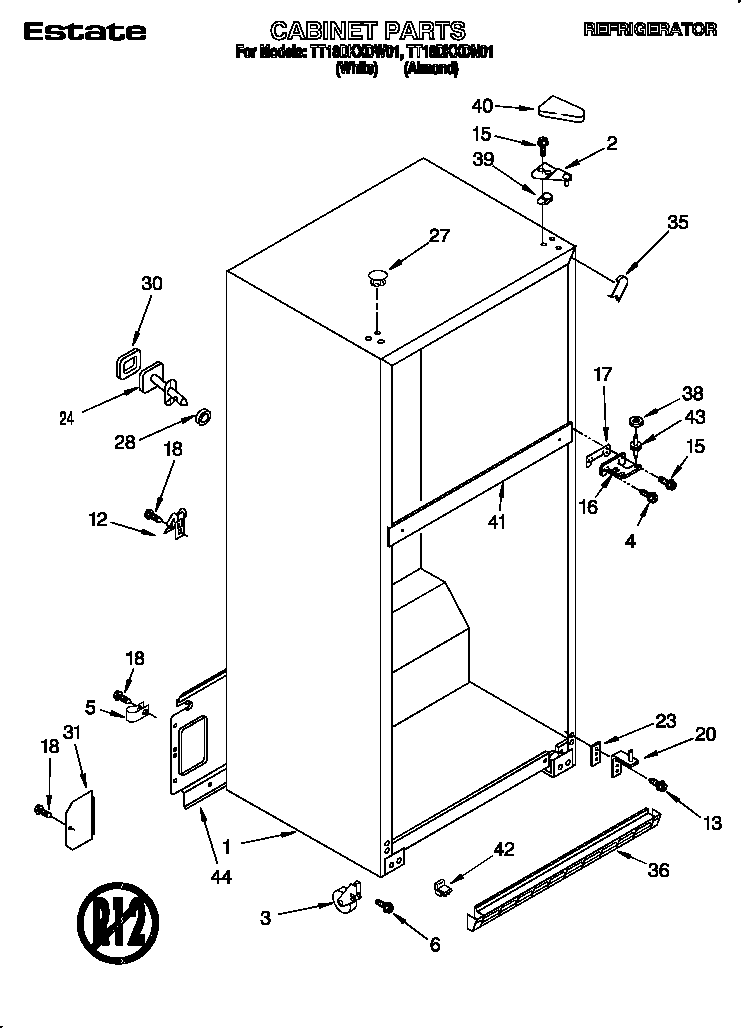 Estate TT18DKXDW01 cabinet diagram