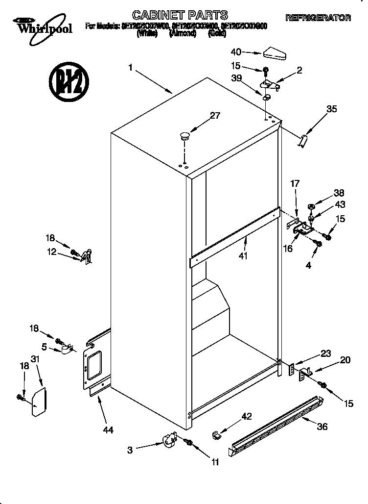 Whirlpool 8ET20ZKXDW00 cabinet diagram