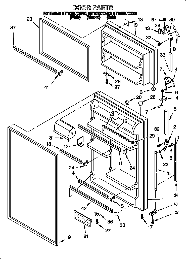Whirlpool 8ET20ZKXDW00 door diagram