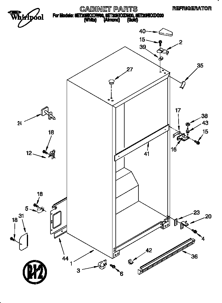 Whirlpool 8ET20NKXDG00 cabinet diagram