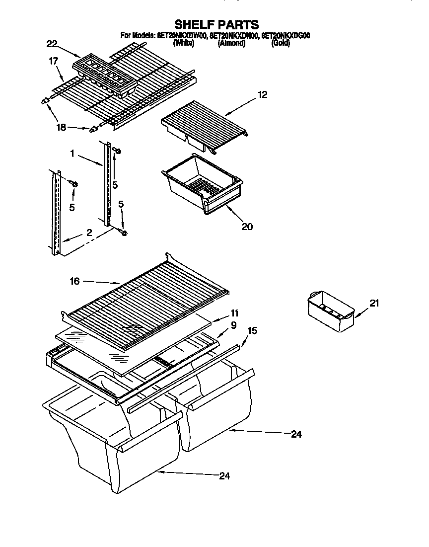 Whirlpool 8ET20NKXDG00 shelf diagram