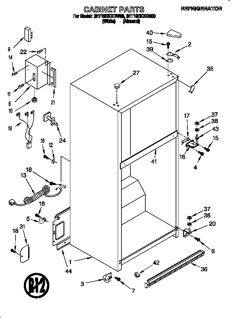 Whirlpool 3ET19DKXDW00 cabinet diagram
