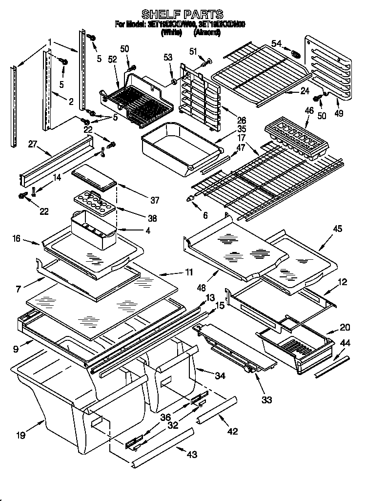 Whirlpool 3ET19DKXDW00 shelf diagram