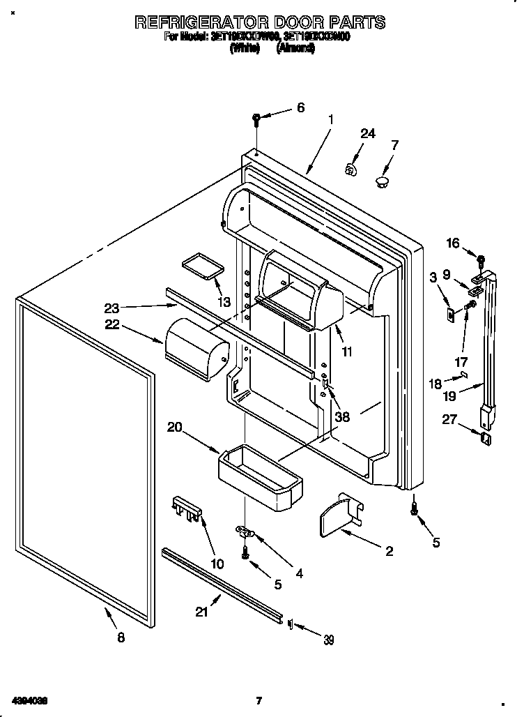 Whirlpool 3ET19DKXDW00 refrigerator door diagram