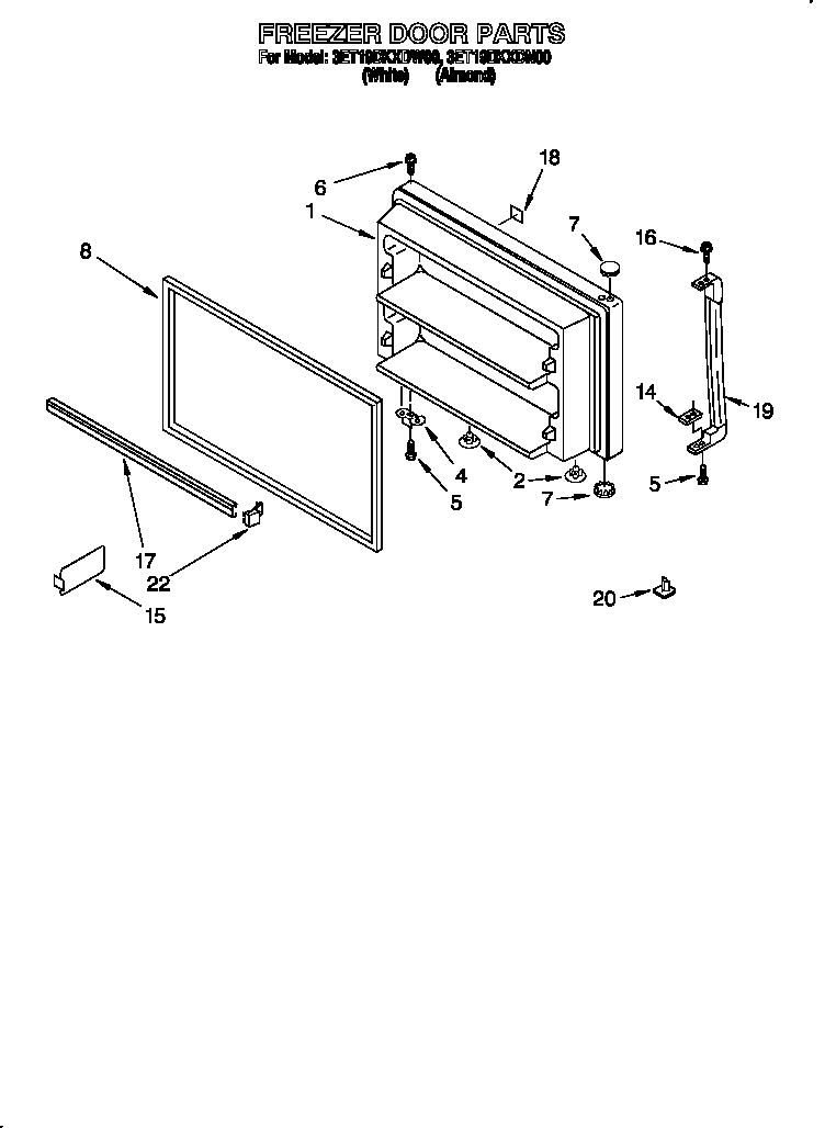 Whirlpool 3ET19DKXDW00 freezer door diagram
