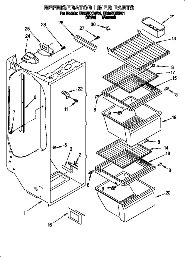 Whirlpool ED20ZKXDN01 refrigerator liner diagram