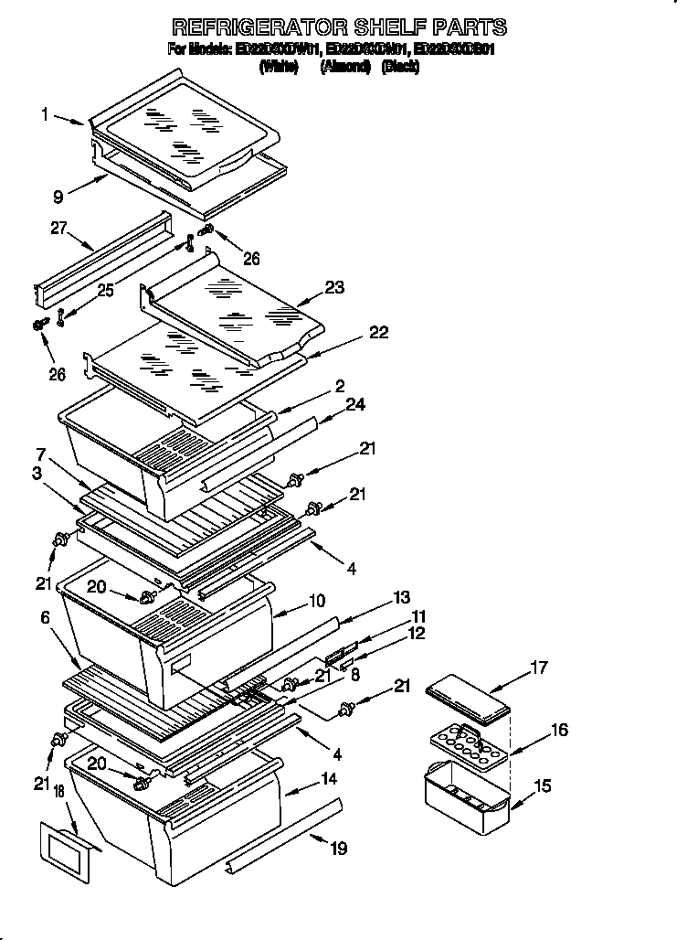 Whirlpool ED22DSXDN01 refrigerator shelf diagram