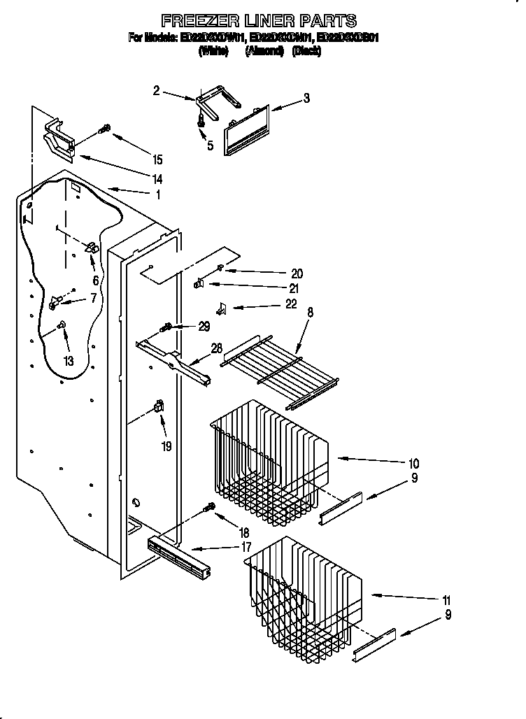 Whirlpool ED22DSXDN01 freezer liner diagram