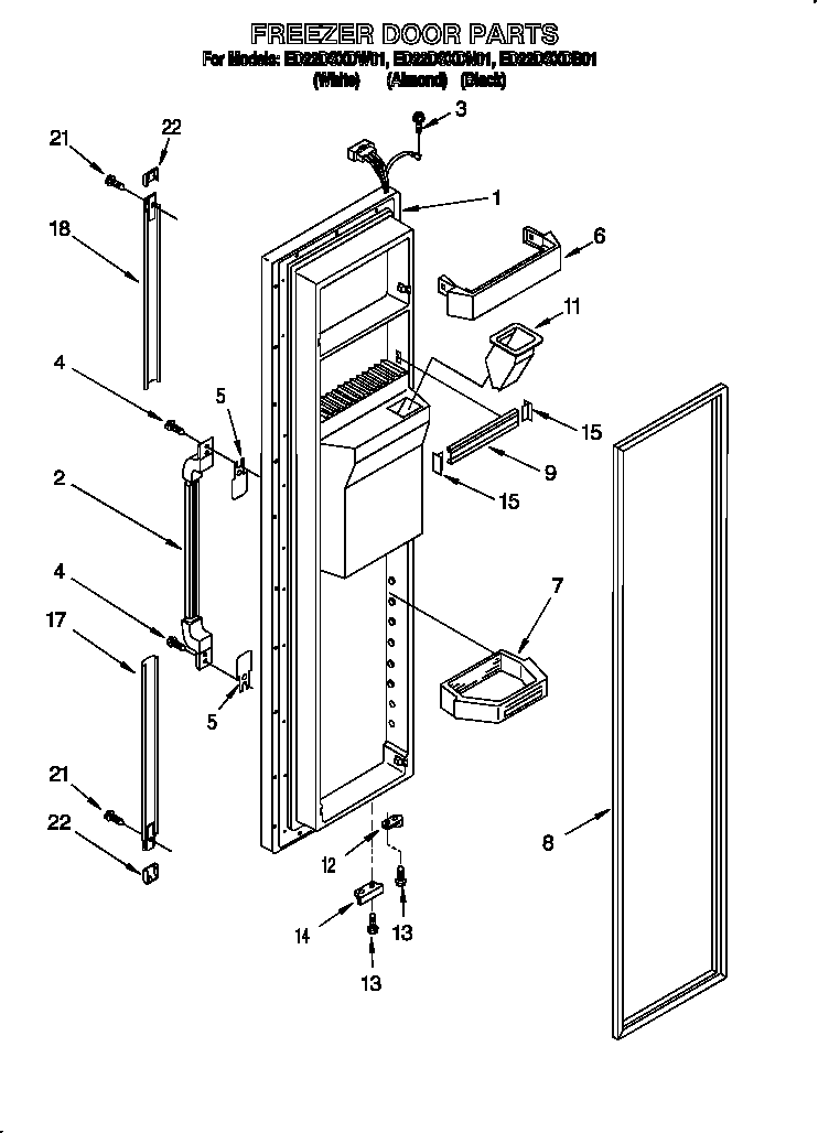 Whirlpool ED22DSXDN01 refrigerator door diagram