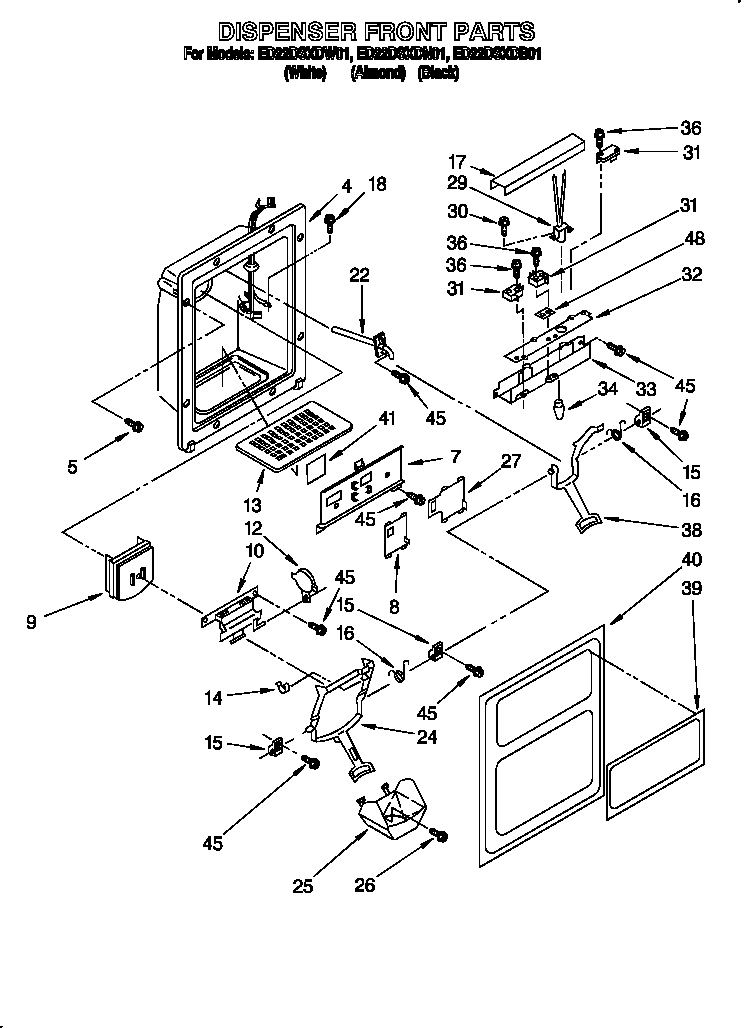 Whirlpool ED22DSXDN01 dispenser front diagram