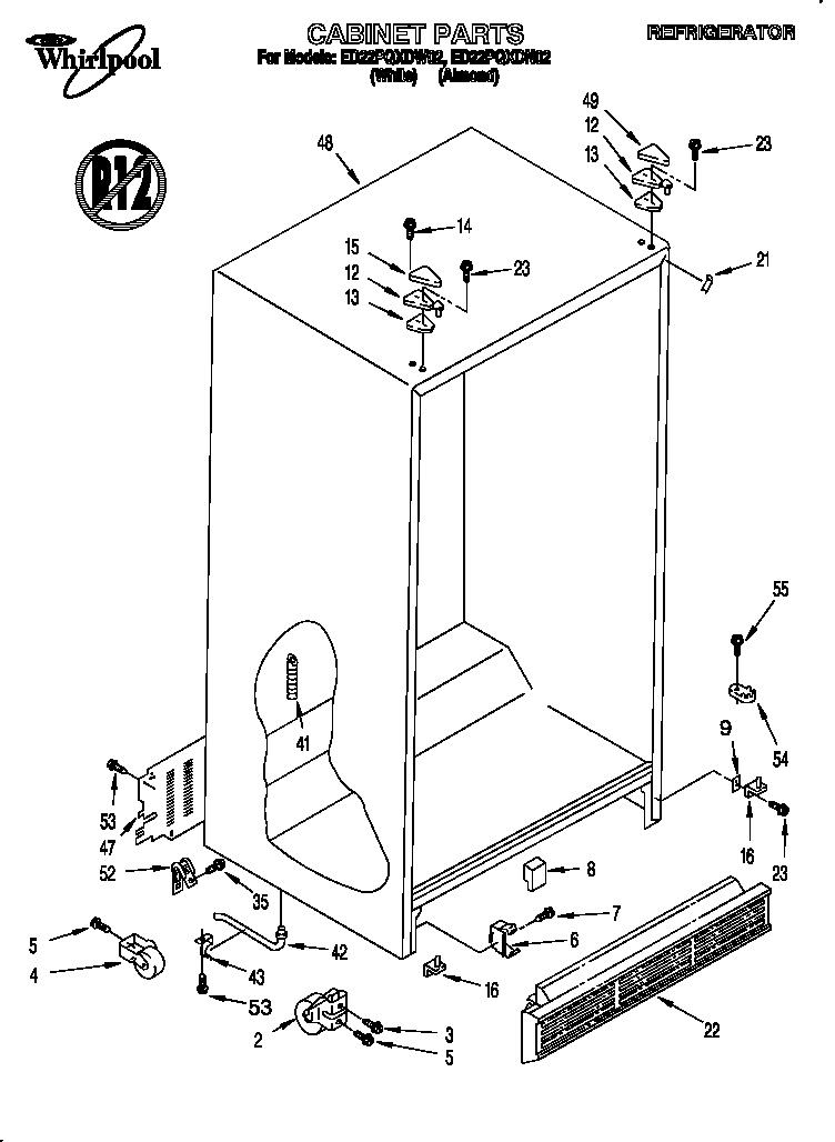 Whirlpool ED22PQXDN02 cabinet diagram