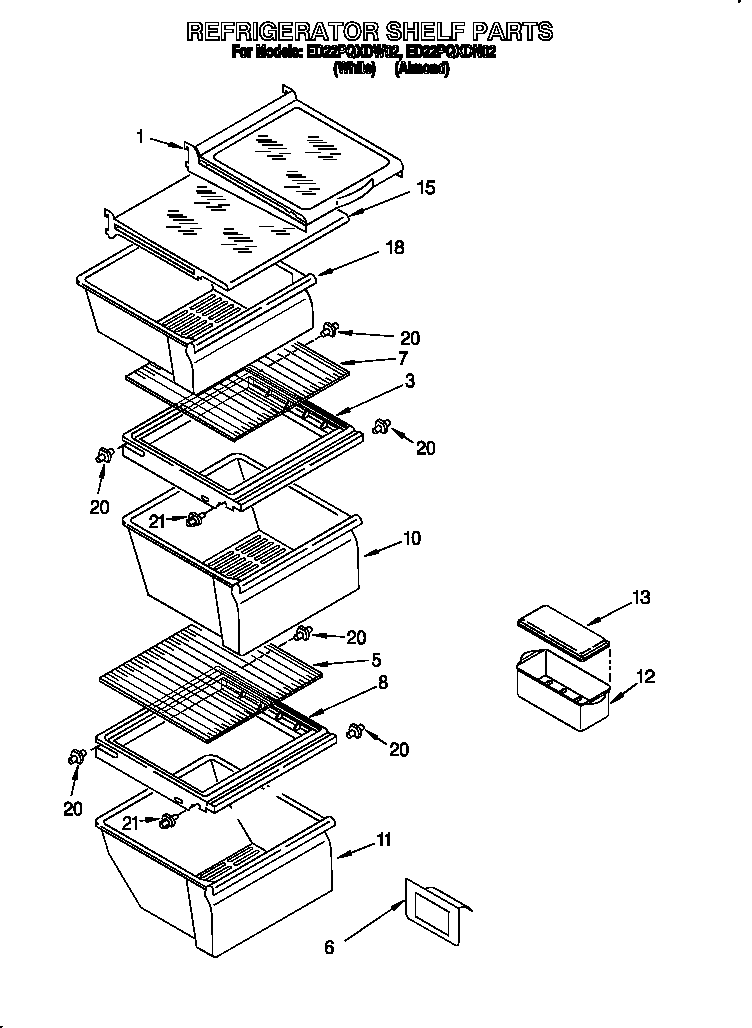 Whirlpool ED22PQXDN02 refrigerator shelf diagram