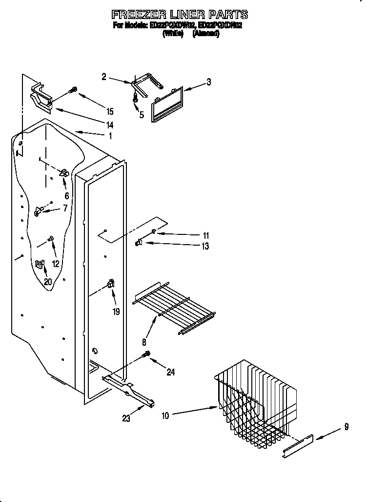 Whirlpool ED22PQXDN02 freezer liner diagram