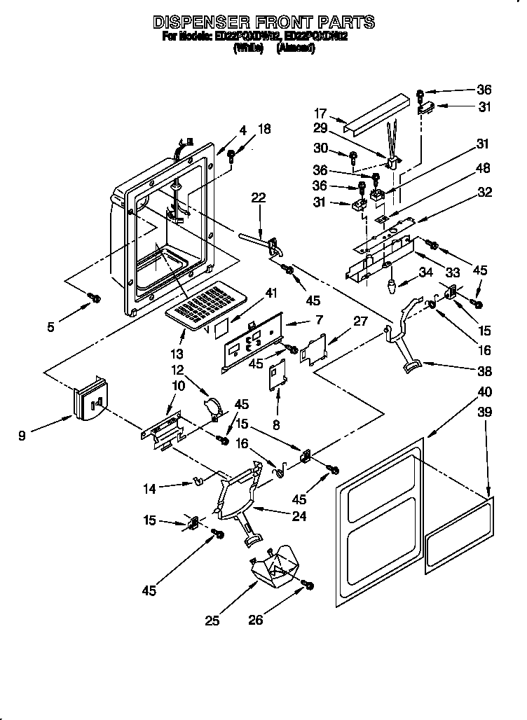Whirlpool ED22PQXDN02 dispenser front diagram