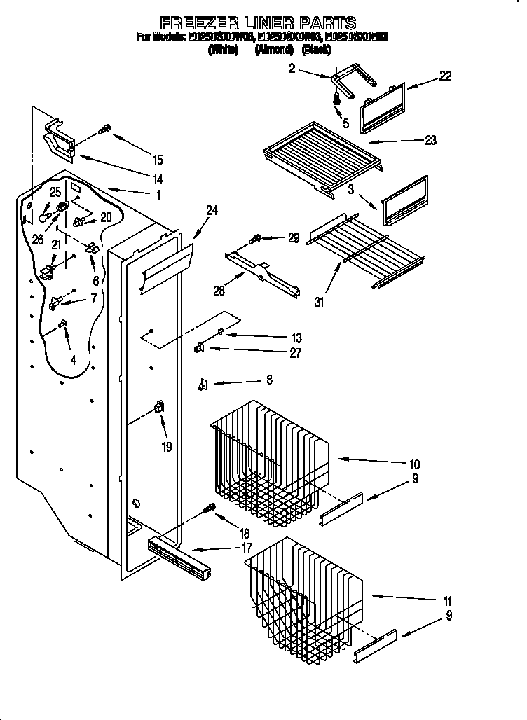 Whirlpool ED25DSXDB03 freezer liner diagram