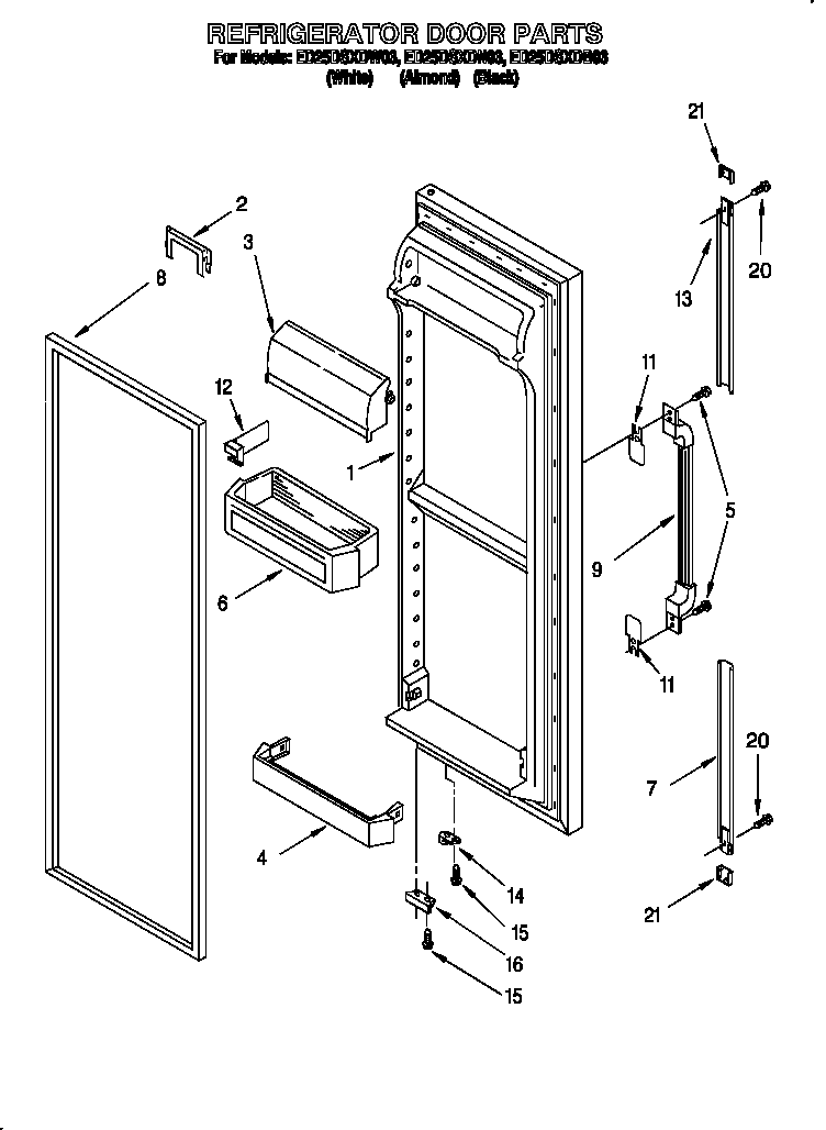 Whirlpool ED25DSXDB03 refrigerator door diagram