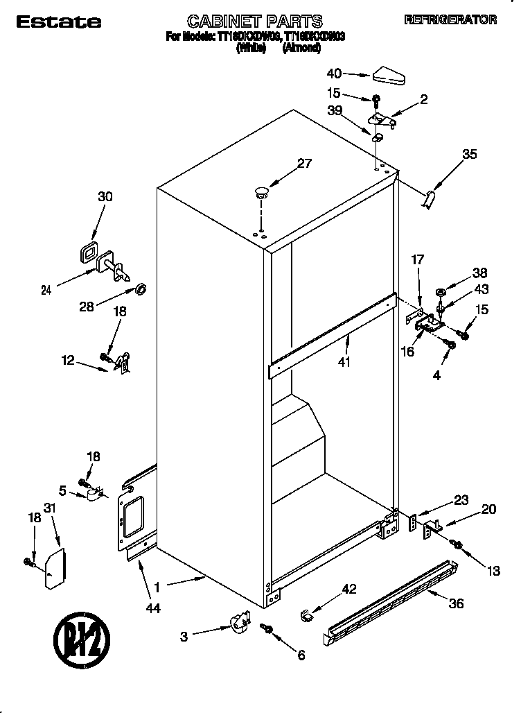 Estate TT18DKXDW03 cabinet diagram