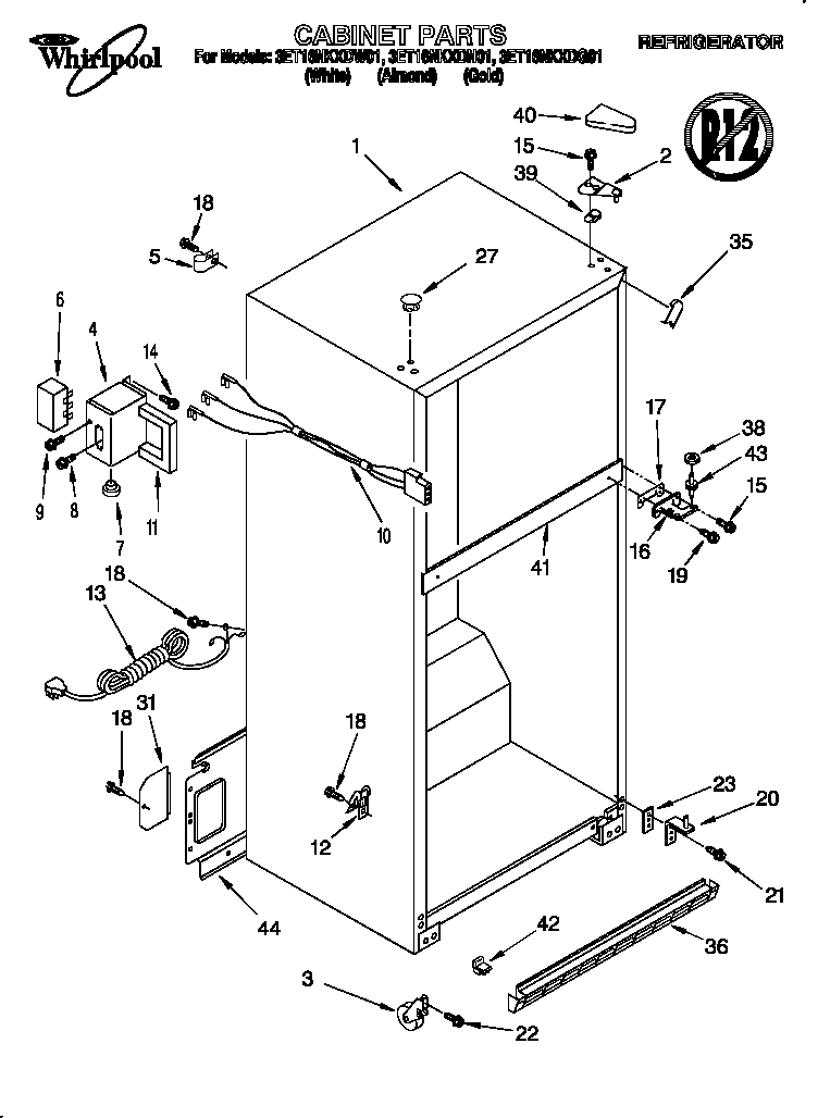 Whirlpool 3ET16NKXDW01 cabinet diagram