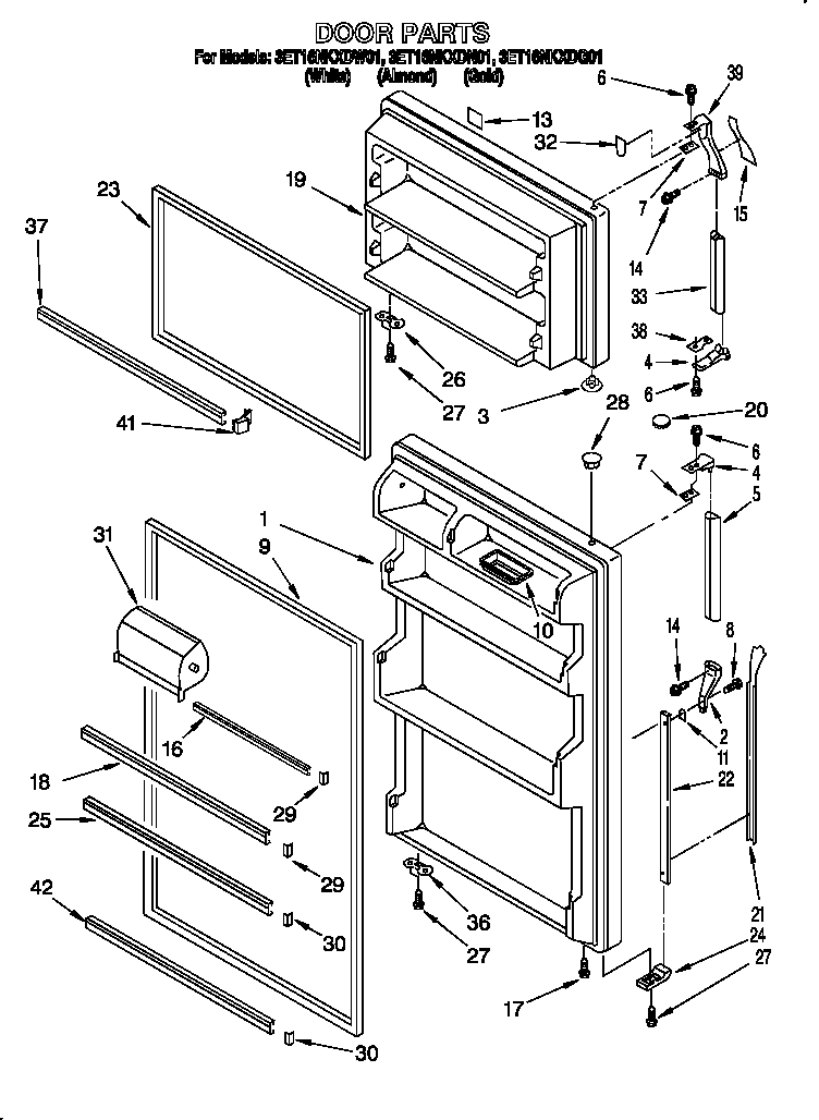 Whirlpool 3ET16NKXDW01 door diagram