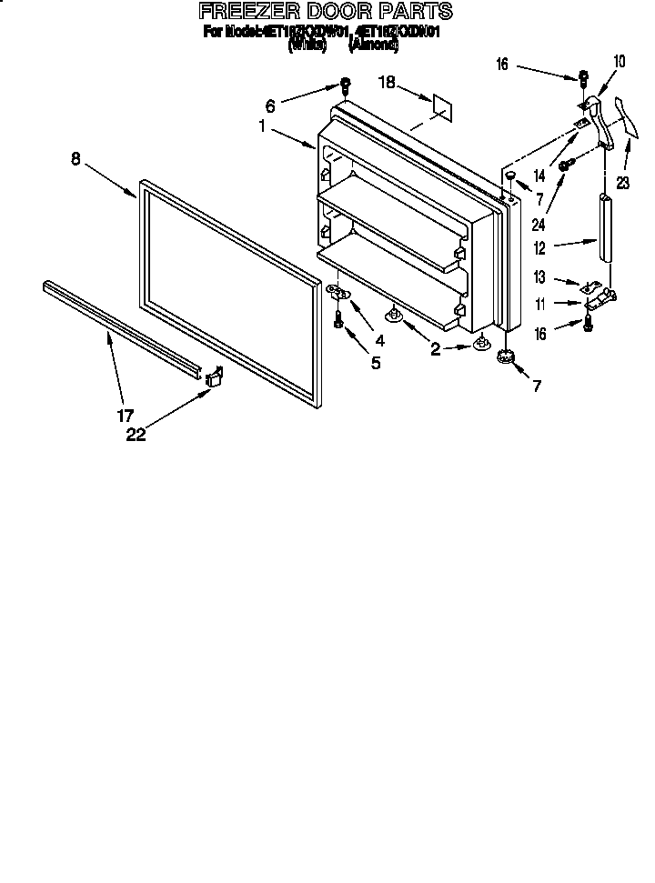 Whirlpool 4ET18ZKXDN01 freezer door diagram
