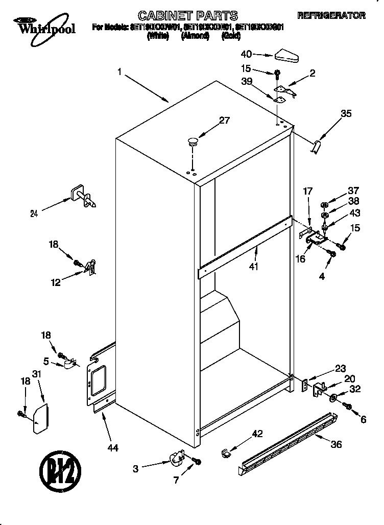 Whirlpool 8ET19DKXDG01 cabinet diagram