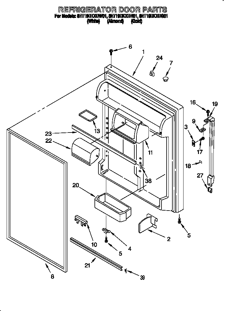 Whirlpool 8ET19DKXDG01 refrigerator door diagram