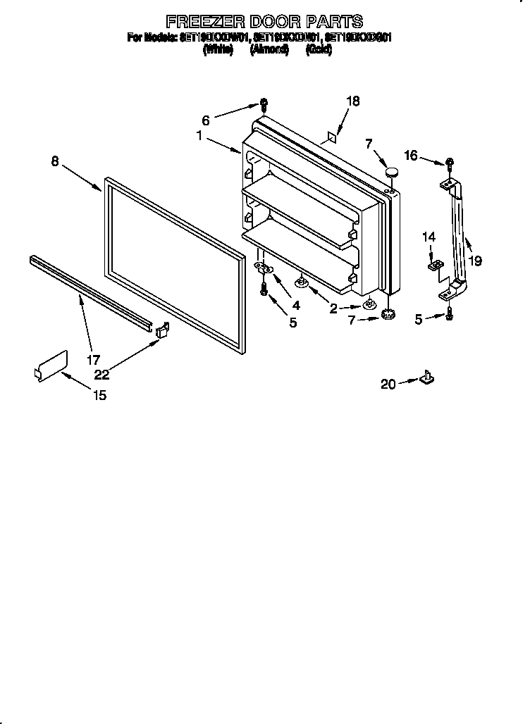 Whirlpool 8ET19DKXDG01 freezer door diagram