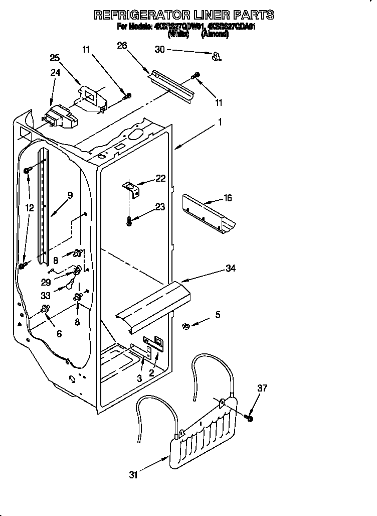 KitchenAid 4KSRS27QDA01 refrigerator liner diagram