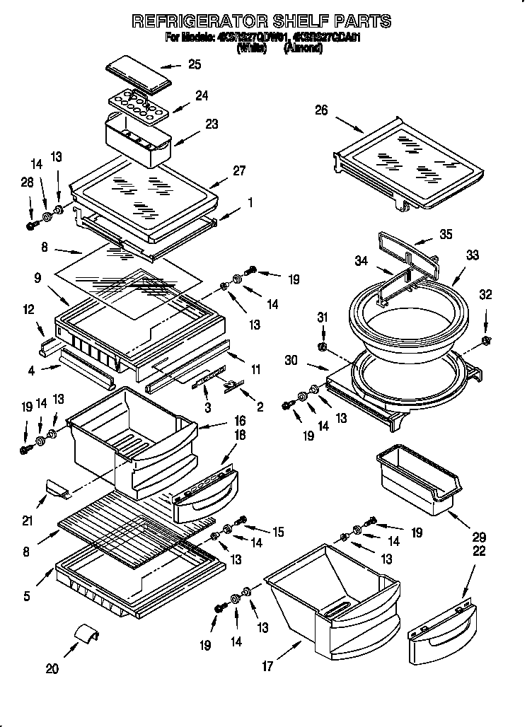 KitchenAid 4KSRS27QDA01 refrigerator shelf diagram
