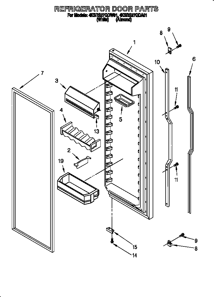 KitchenAid 4KSRS27QDA01 refrigerator door diagram