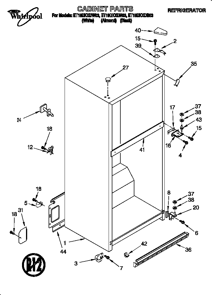 Whirlpool ET19DKXDN03 cabinet diagram