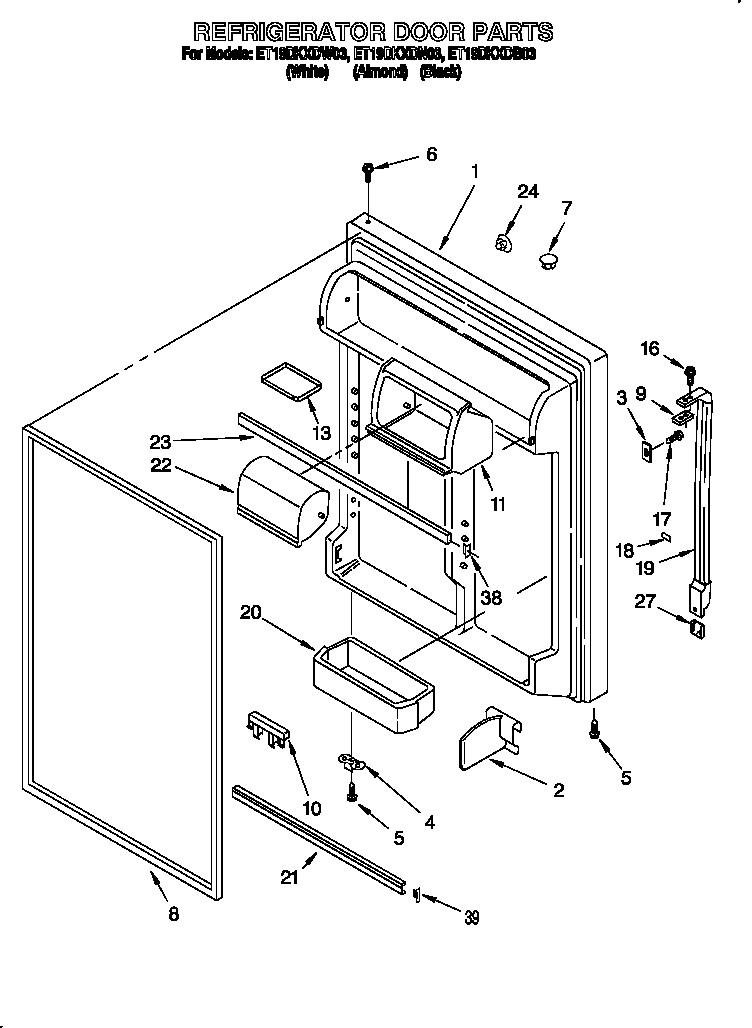 Whirlpool ET19DKXDN03 refrigerator door diagram