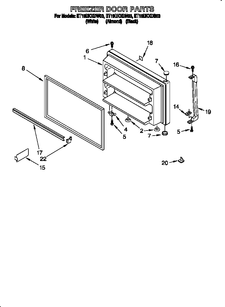 Whirlpool ET19DKXDN03 freezer door diagram
