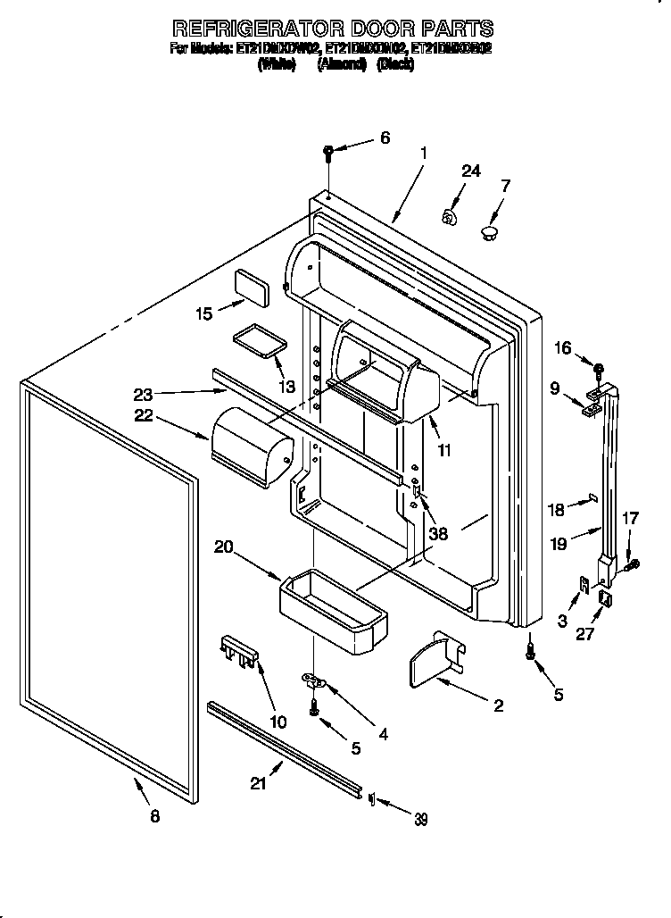 Whirlpool ET21DMXDB02 refrigerator door diagram
