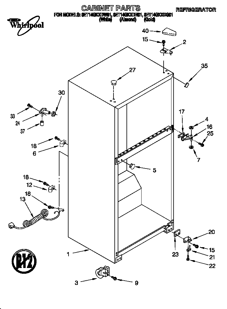 Whirlpool 8ET14GKXDW01 cabinet diagram