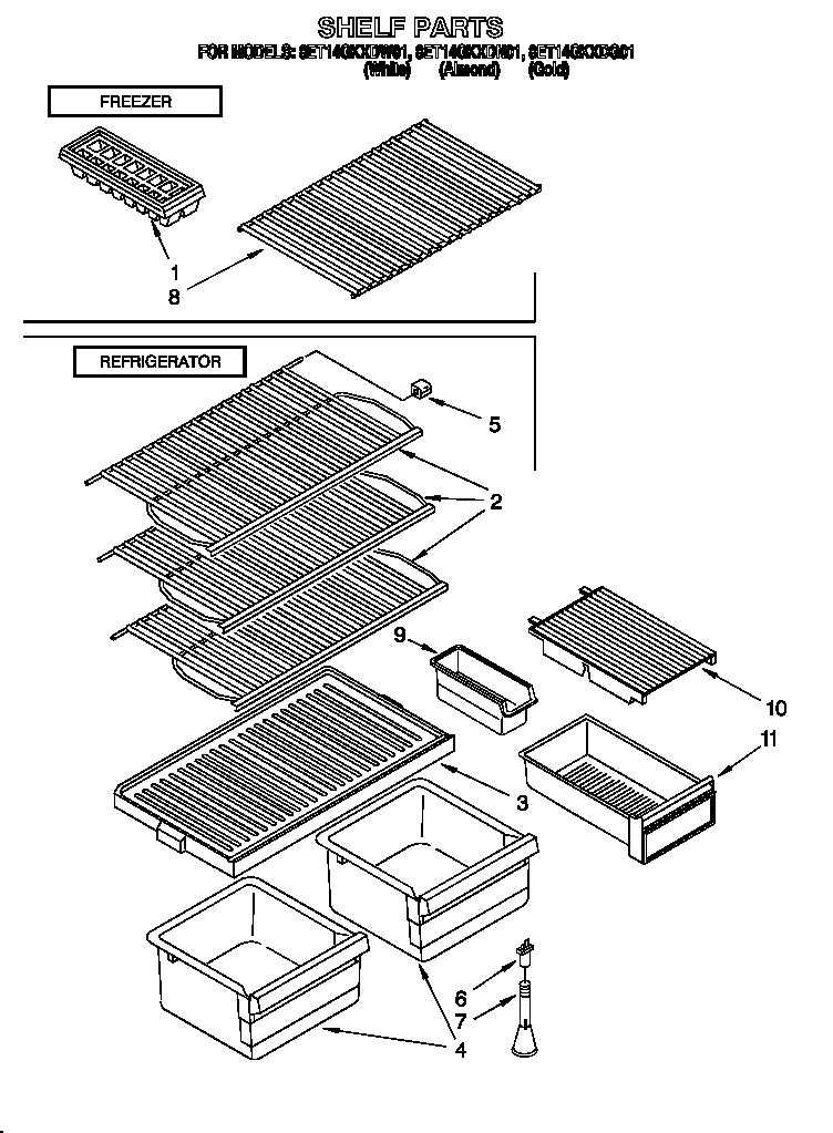 Whirlpool 8ET14GKXDW01 shelf diagram