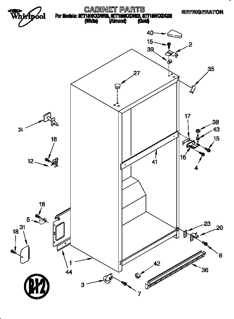 Whirlpool 8ET18NKXDW03 cabinet diagram