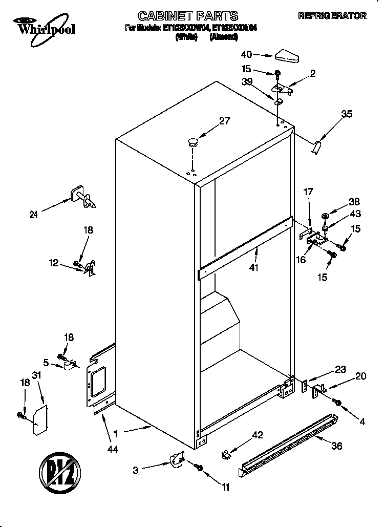 Whirlpool ET18ZKXDN04 cabinet diagram