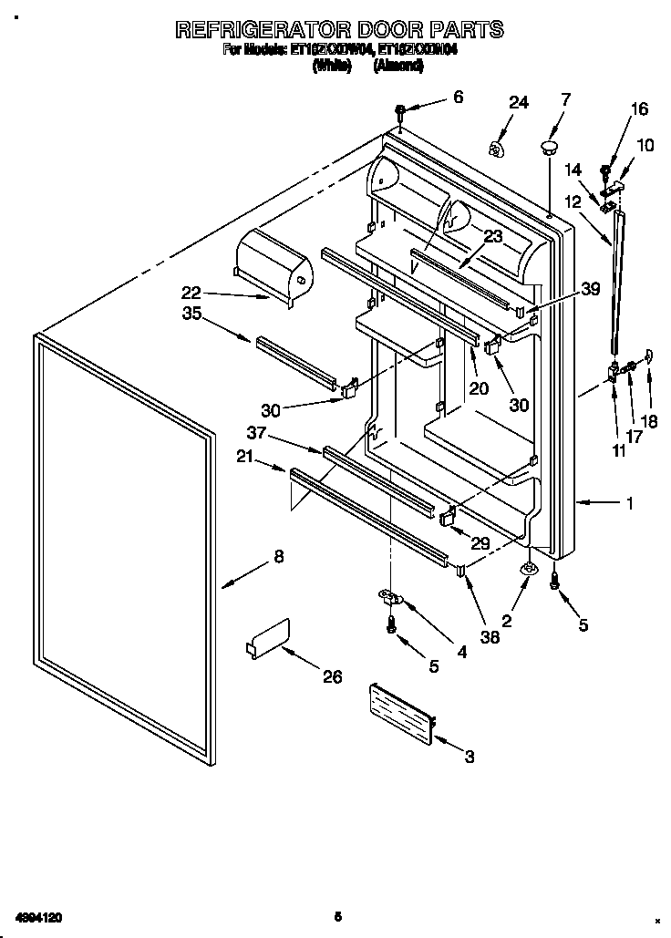 Whirlpool ET18ZKXDN04 fresh food door diagram