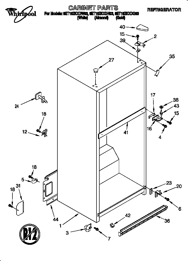 Whirlpool 8ET18ZKXDN03 cabinet diagram