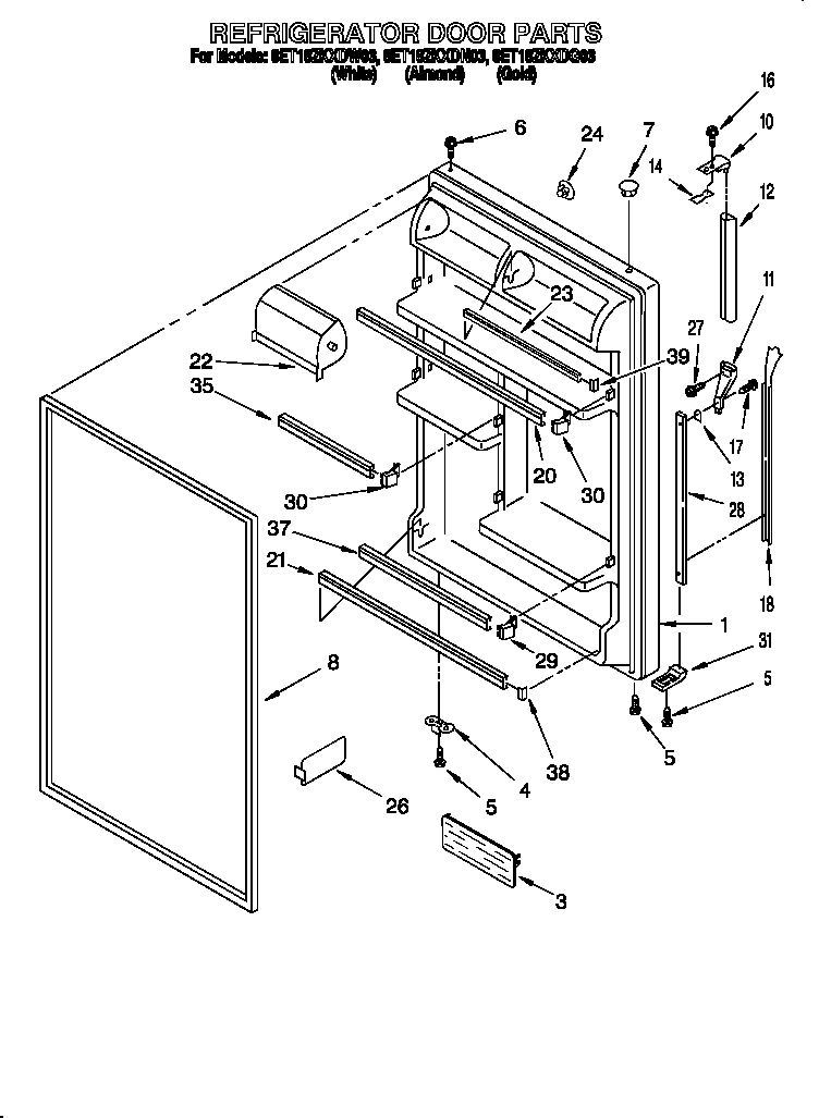 Whirlpool 8ET18ZKXDN03 refrigerator door diagram