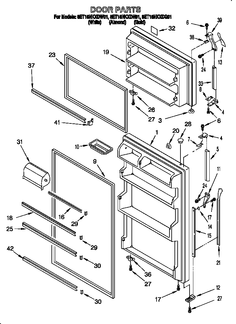 Whirlpool 8ET16NKXDW01 door diagram