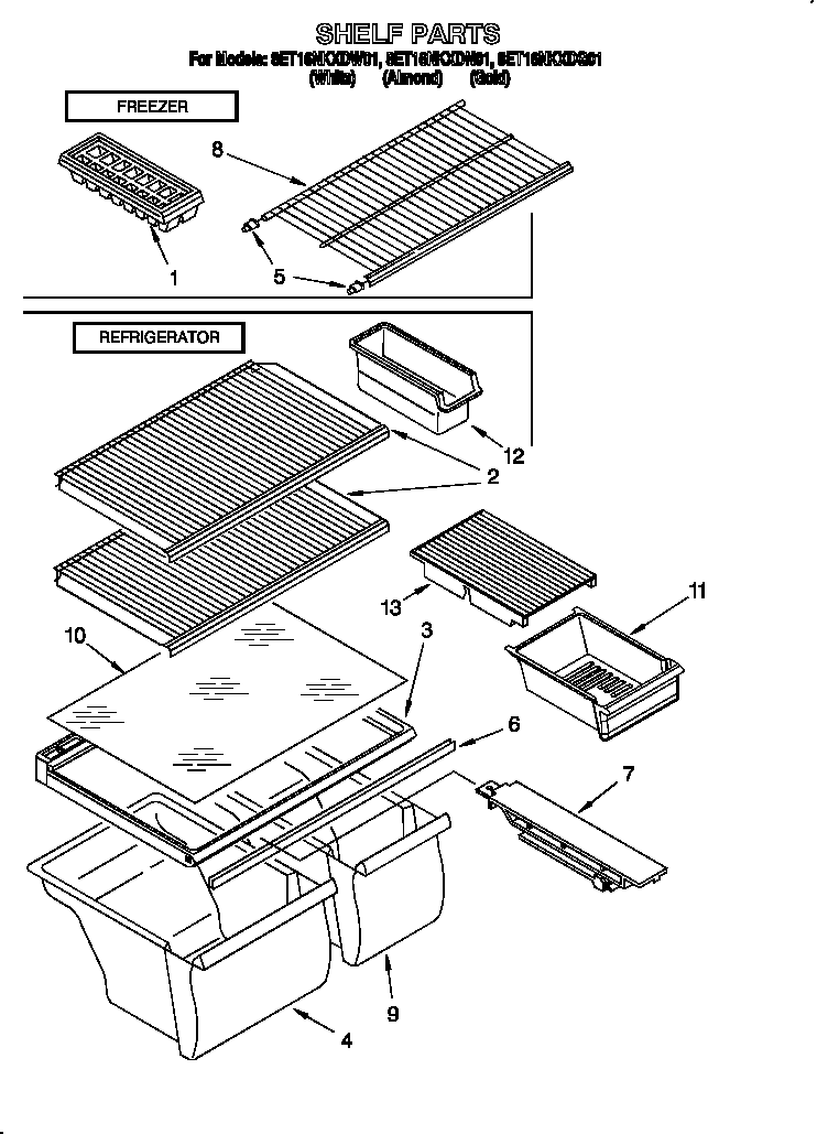 Whirlpool 8ET16NKXDW01 shelf diagram